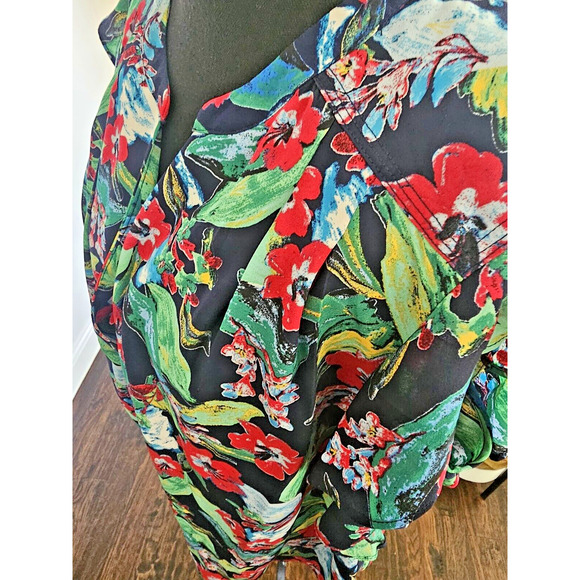 Zac & Rachel Teaberry Floral VNeck Tunic Short Ruffle Sleeves Blouse Plus Sz 1X - Picture 3 of 5